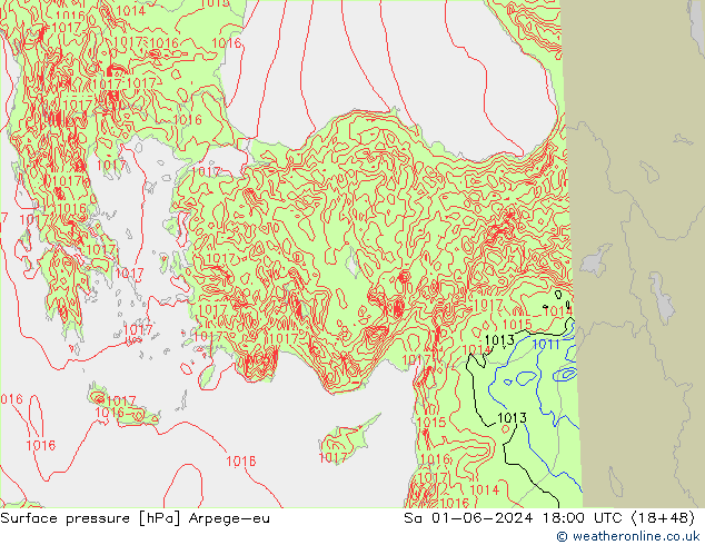 Pressione al suolo Arpege-eu sab 01.06.2024 18 UTC