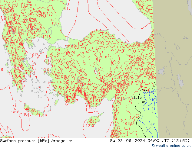 Presión superficial Arpege-eu dom 02.06.2024 06 UTC