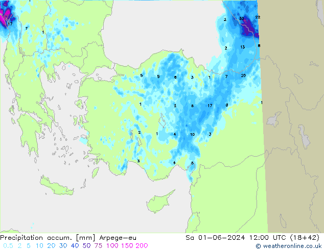 Precipitation accum. Arpege-eu So 01.06.2024 12 UTC