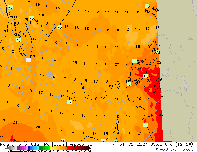 Height/Temp. 925 гПа Arpege-eu пт 31.05.2024 00 UTC