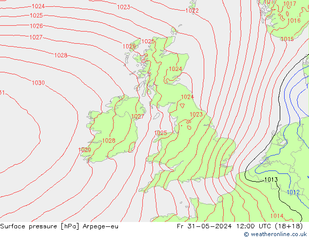 Surface pressure Arpege-eu Fr 31.05.2024 12 UTC