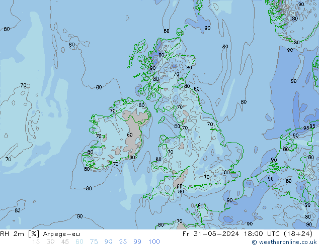 RH 2m Arpege-eu Fr 31.05.2024 18 UTC