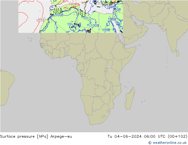 Yer basıncı Arpege-eu Sa 04.06.2024 06 UTC