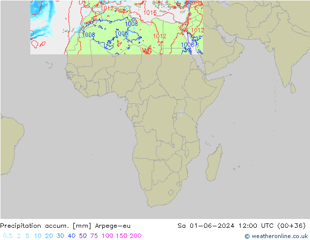 Precipitation accum. Arpege-eu Sa 01.06.2024 12 UTC