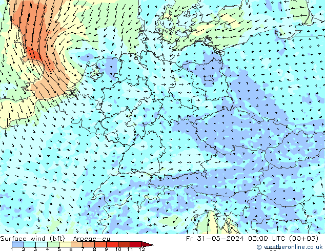wiatr 10 m (bft) Arpege-eu pt. 31.05.2024 03 UTC