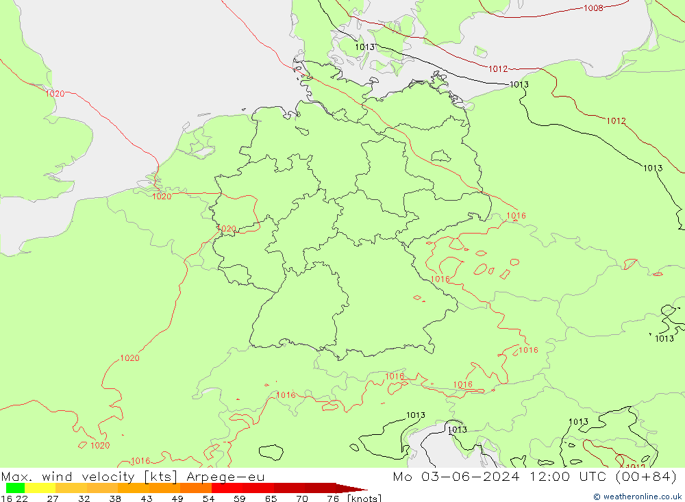 Max. wind velocity Arpege-eu lun 03.06.2024 12 UTC