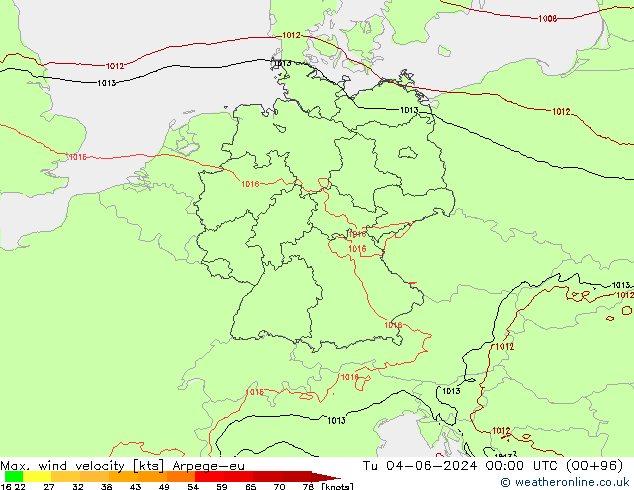 Maks. Rüzgar Hızı Arpege-eu Sa 04.06.2024 00 UTC