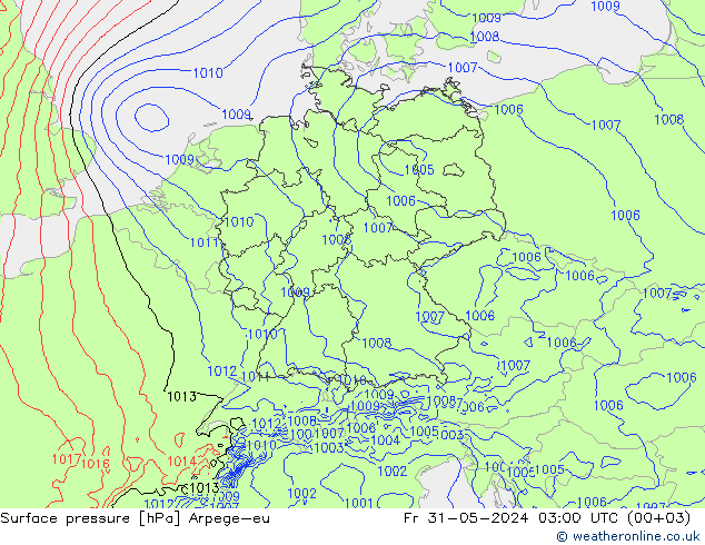 Pressione al suolo Arpege-eu ven 31.05.2024 03 UTC