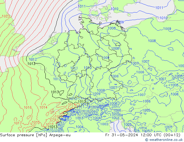 Atmosférický tlak Arpege-eu Pá 31.05.2024 12 UTC