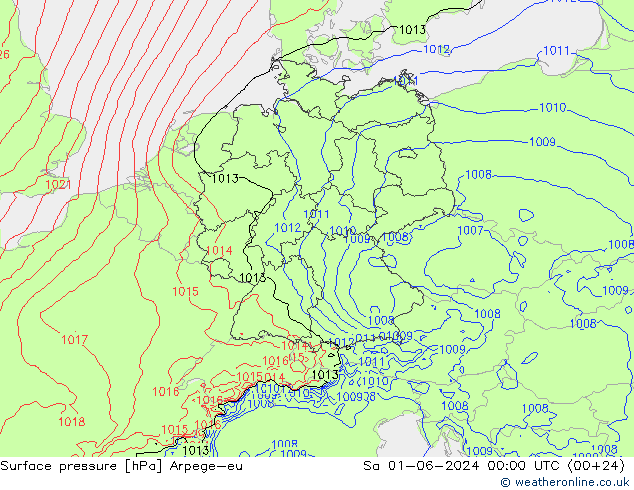 Surface pressure Arpege-eu Sa 01.06.2024 00 UTC