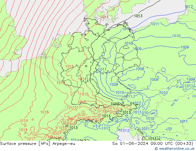 Surface pressure Arpege-eu Sa 01.06.2024 09 UTC