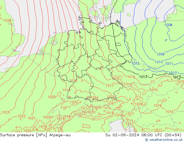 Bodendruck Arpege-eu So 02.06.2024 06 UTC