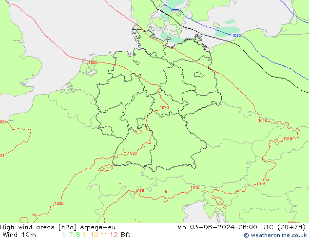 High wind areas Arpege-eu  03.06.2024 06 UTC