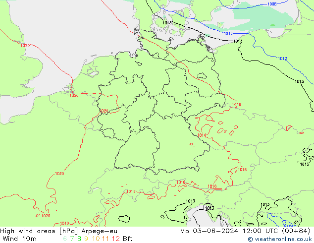 High wind areas Arpege-eu  03.06.2024 12 UTC