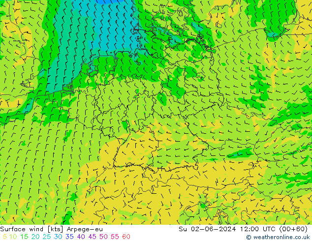 Surface wind Arpege-eu Su 02.06.2024 12 UTC