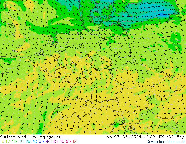 Wind 10 m Arpege-eu ma 03.06.2024 12 UTC