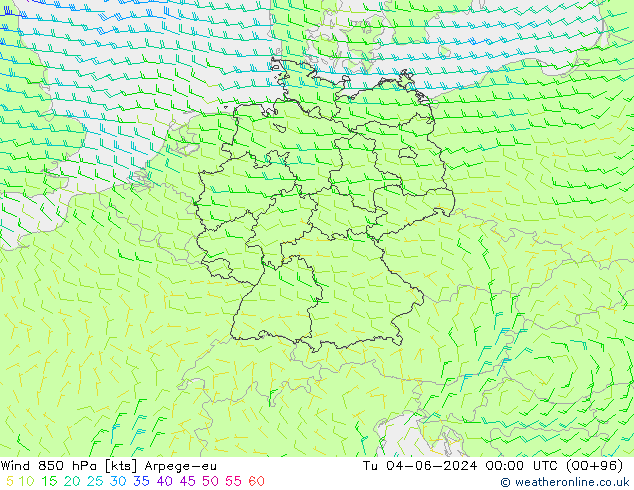 Wind 850 hPa Arpege-eu Di 04.06.2024 00 UTC