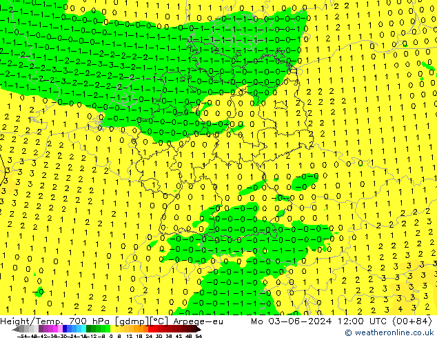 Yükseklik/Sıc. 700 hPa Arpege-eu Pzt 03.06.2024 12 UTC