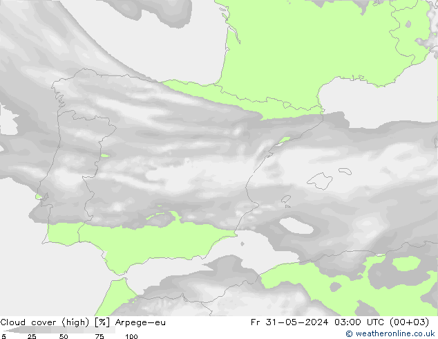 Cloud cover (high) Arpege-eu Fr 31.05.2024 03 UTC