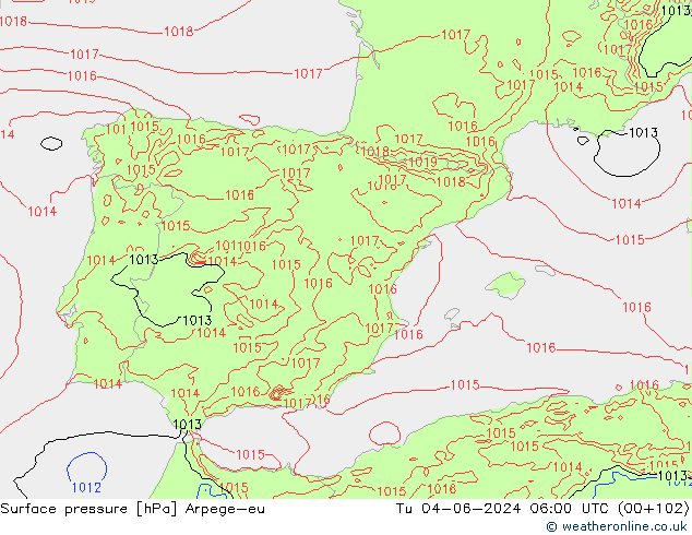 Yer basıncı Arpege-eu Sa 04.06.2024 06 UTC