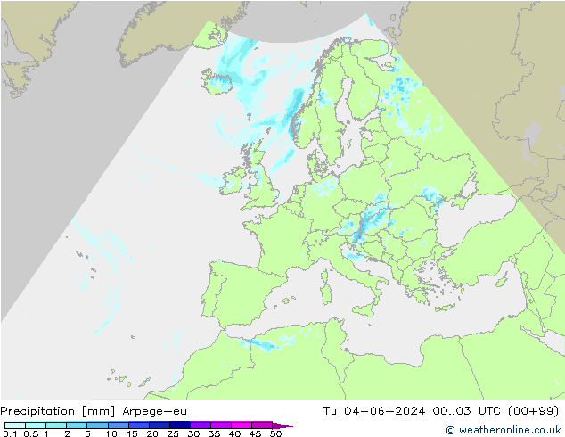Precipitation Arpege-eu Tu 04.06.2024 03 UTC