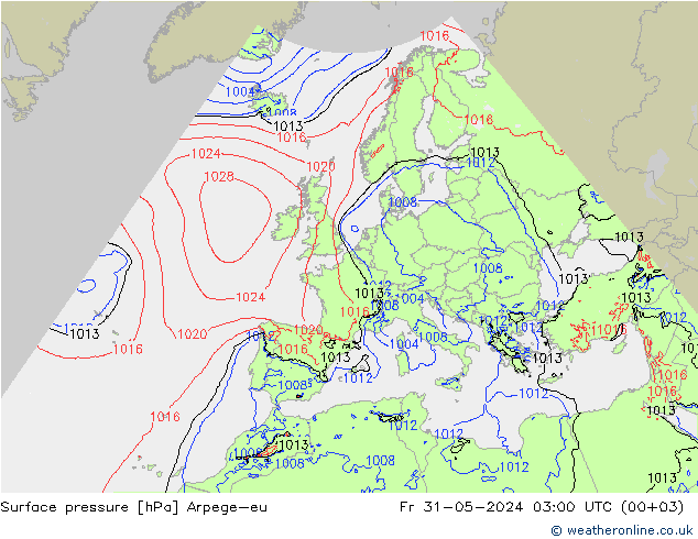 Luchtdruk (Grond) Arpege-eu vr 31.05.2024 03 UTC