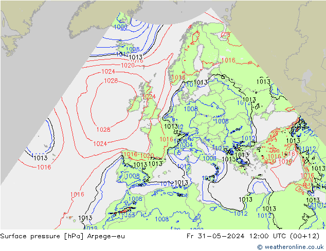 Surface pressure Arpege-eu Fr 31.05.2024 12 UTC