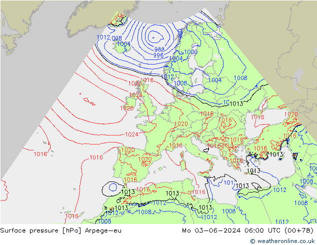 приземное давление Arpege-eu пн 03.06.2024 06 UTC