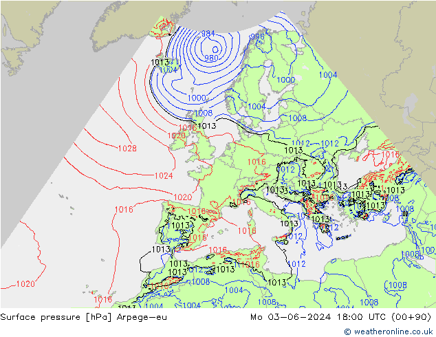 Surface pressure Arpege-eu Mo 03.06.2024 18 UTC