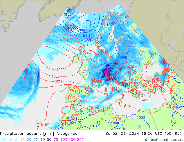 Toplam Yağış Arpege-eu Paz 02.06.2024 18 UTC