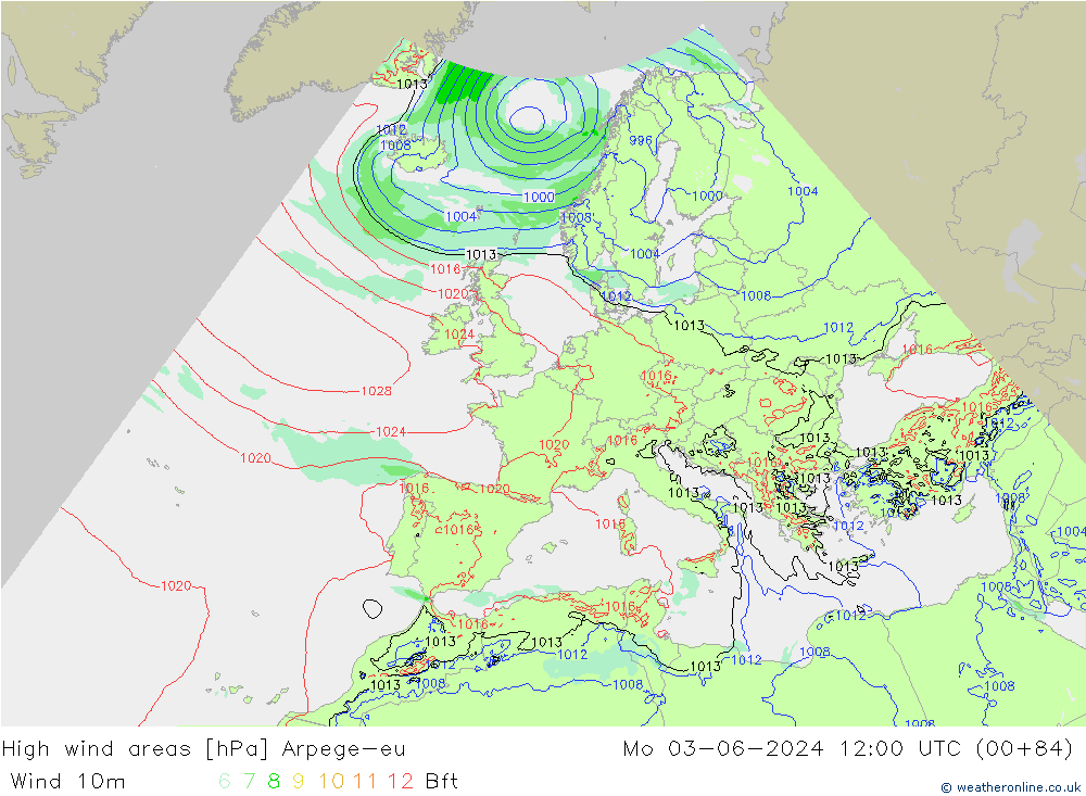 High wind areas Arpege-eu Mo 03.06.2024 12 UTC