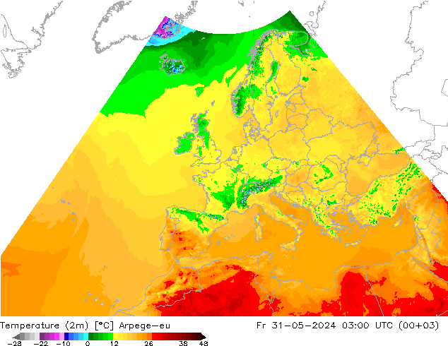 карта температуры Arpege-eu пт 31.05.2024 03 UTC
