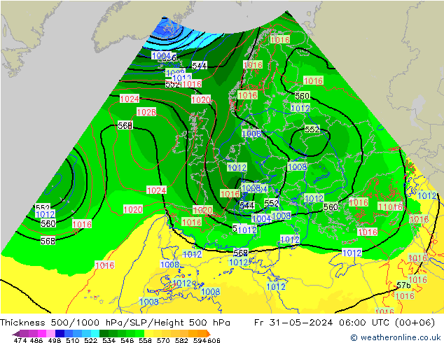 Schichtdicke 500-1000 hPa Arpege-eu Fr 31.05.2024 06 UTC