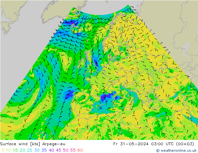Surface wind Arpege-eu Pá 31.05.2024 03 UTC