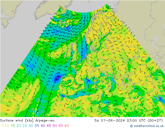 Surface wind Arpege-eu So 01.06.2024 03 UTC