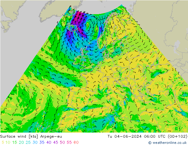 ветер 10 m Arpege-eu вт 04.06.2024 06 UTC