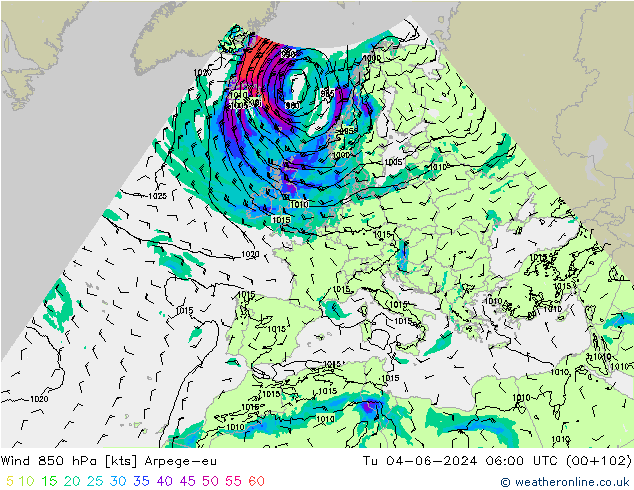 Vent 850 hPa Arpege-eu mar 04.06.2024 06 UTC