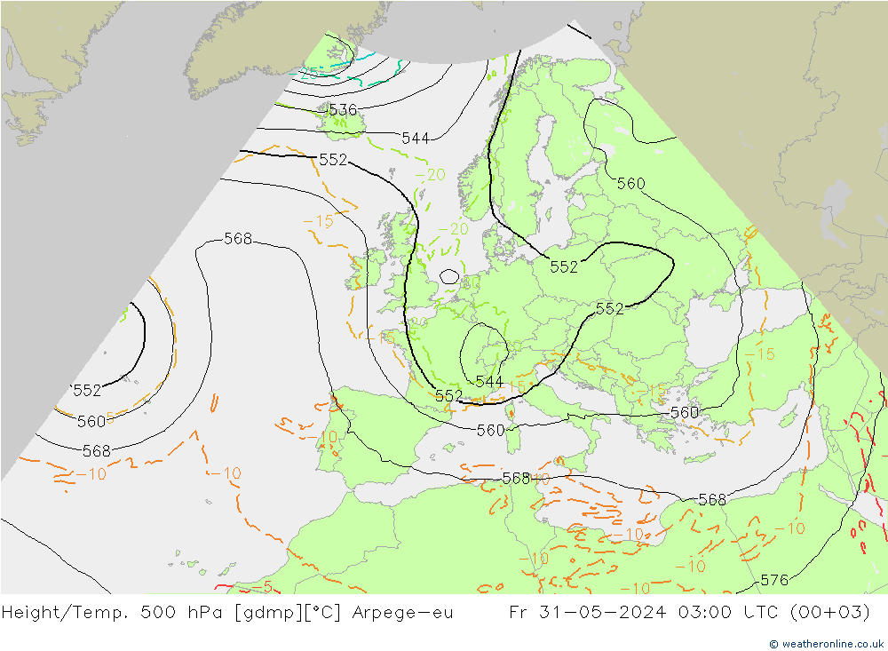 Height/Temp. 500 hPa Arpege-eu Fr 31.05.2024 03 UTC