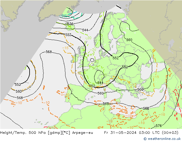 Yükseklik/Sıc. 500 hPa Arpege-eu Cu 31.05.2024 03 UTC