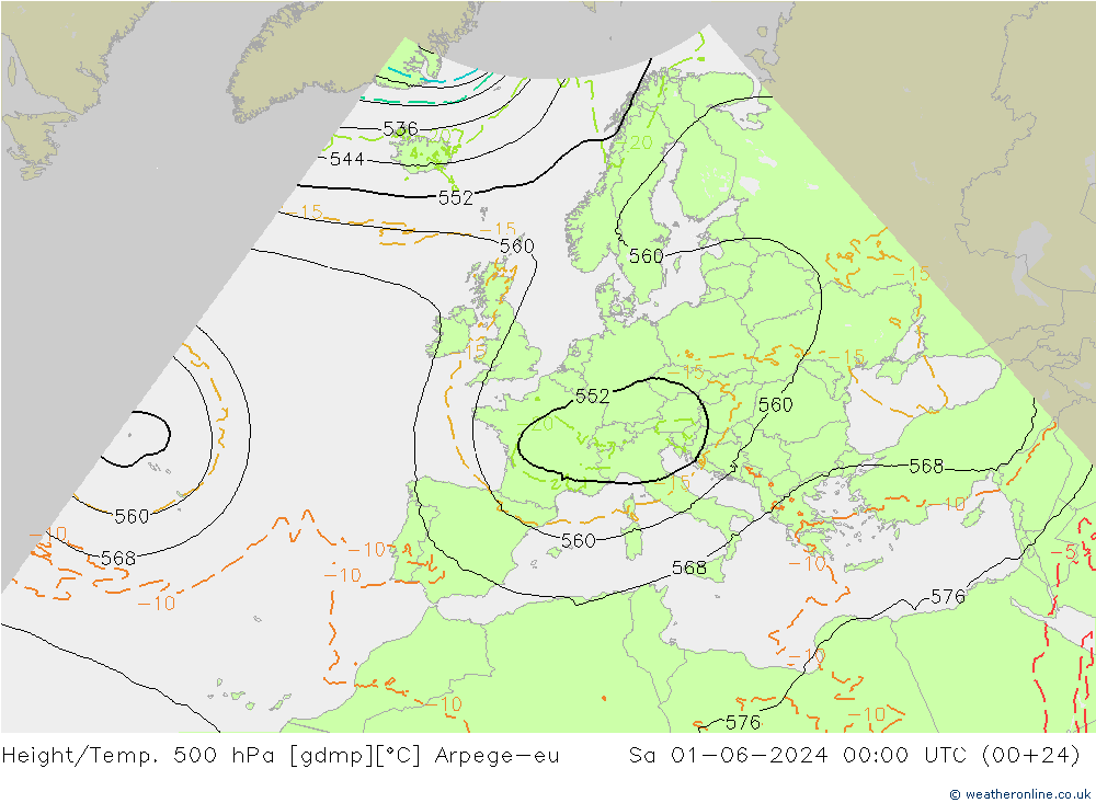 Hoogte/Temp. 500 hPa Arpege-eu za 01.06.2024 00 UTC