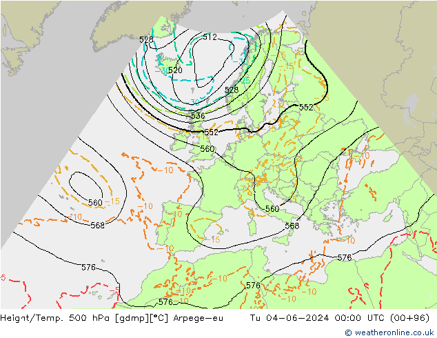 Yükseklik/Sıc. 500 hPa Arpege-eu Sa 04.06.2024 00 UTC