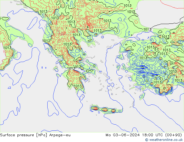 Surface pressure Arpege-eu Mo 03.06.2024 18 UTC