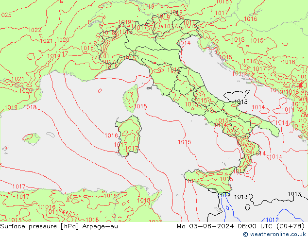 Surface pressure Arpege-eu Mo 03.06.2024 06 UTC