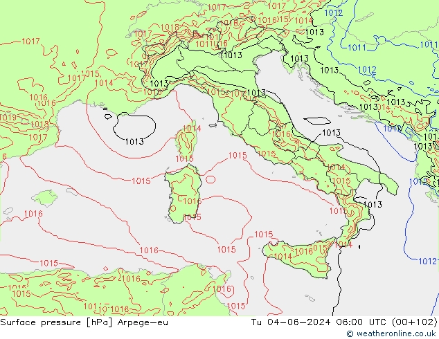 приземное давление Arpege-eu вт 04.06.2024 06 UTC