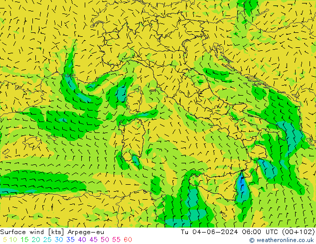 Vent 10 m Arpege-eu mar 04.06.2024 06 UTC