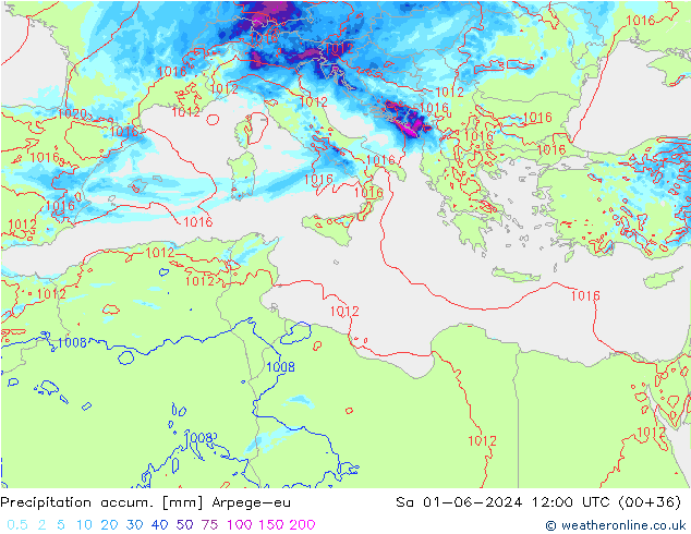 Precipitation accum. Arpege-eu sab 01.06.2024 12 UTC