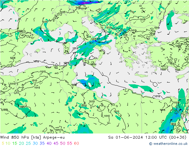 Vento 850 hPa Arpege-eu sab 01.06.2024 12 UTC