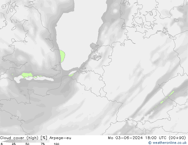 Cloud cover (high) Arpege-eu Mo 03.06.2024 18 UTC