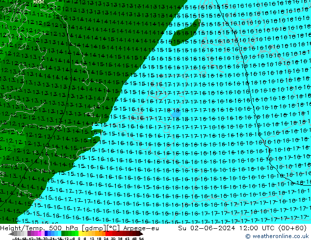 Height/Temp. 500 hPa Arpege-eu So 02.06.2024 12 UTC