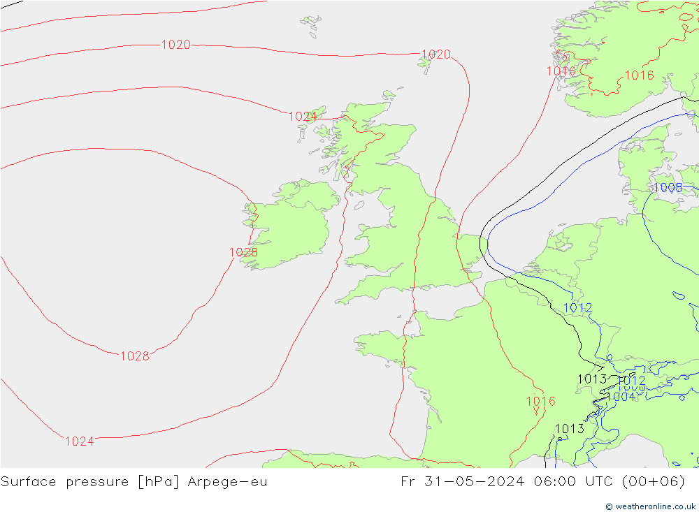 Surface pressure Arpege-eu Fr 31.05.2024 06 UTC